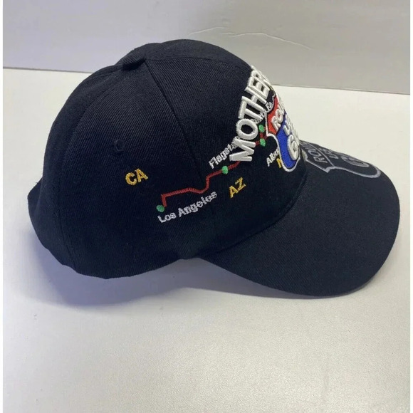 Men's Route 66 Mother Road SIgn US HIstorical Map Hat Black SnapBack Cap - Picture 2 of 6